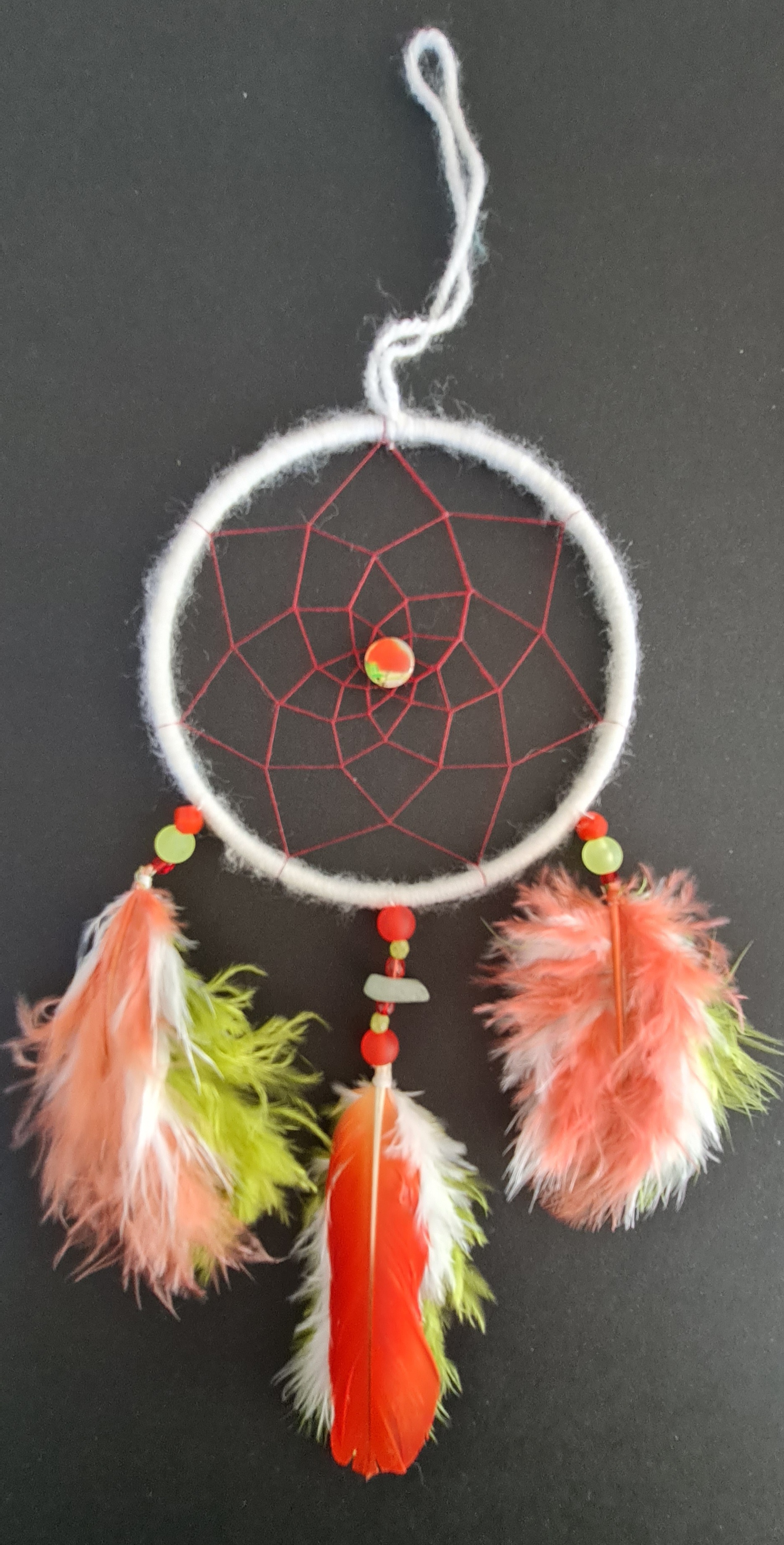 Attrape-rêve 10cm blanc, rouge et vert